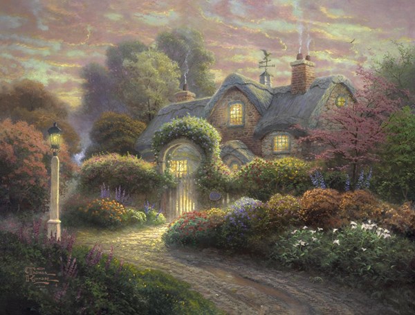 Schmidt Spiele (59466) - Thomas Kinkade: "Cottage im Rosengarten" - 1000 Teile Puzzle