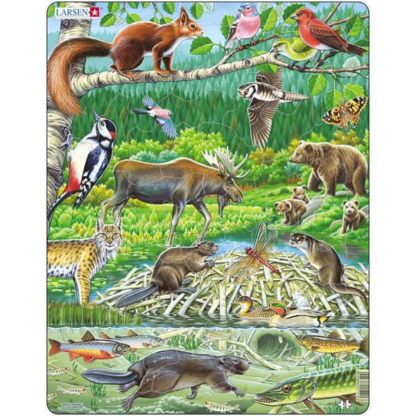 Larsen (FH15) - "Tiere des skandinavischen Waldes" - 45 Teile Puzzle
